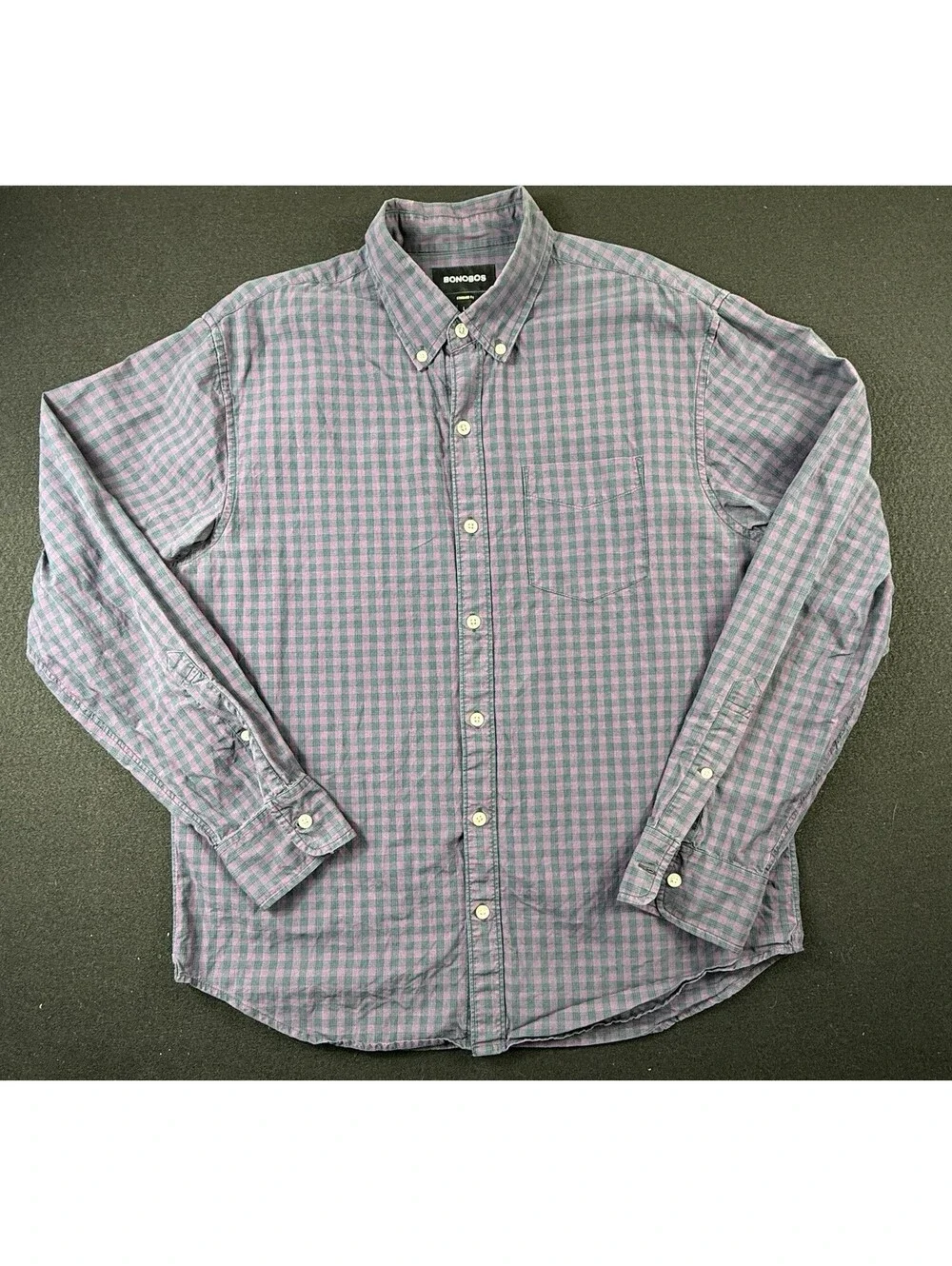 Bonobos Standard Fit Men's L Purple Blue Check Button-Down Long Sleeve Button-Up